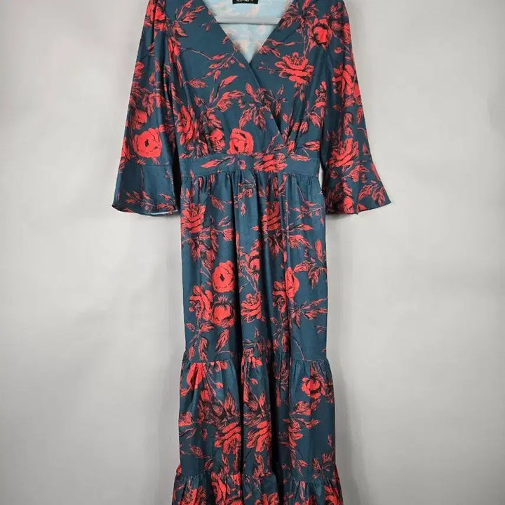 [BUNJANG] Hotping 7-Sleeve Banding Flower Long Dress Size 1 / [무료배송]핫핑 1 스판 얇은 원단 7부 소매 밴딩 플라워 롱 원피스