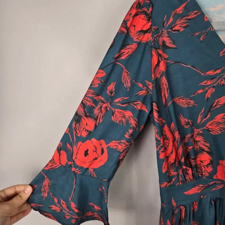 [BUNJANG] Hotping 7-Sleeve Banding Flower Long Dress Size 1 / [무료배송]핫핑 1 스판 얇은 원단 7부 소매 밴딩 플라워 롱 원피스