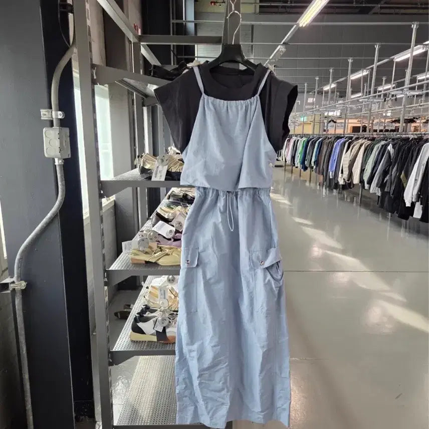[BUNJANG] System Blue Long Sleeve Dress with Black T-Shirt Set / 시스템 원피스