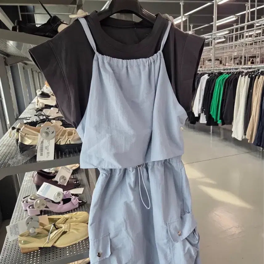 [BUNJANG] System Blue Long Sleeve Dress with Black T-Shirt Set / 시스템 원피스
