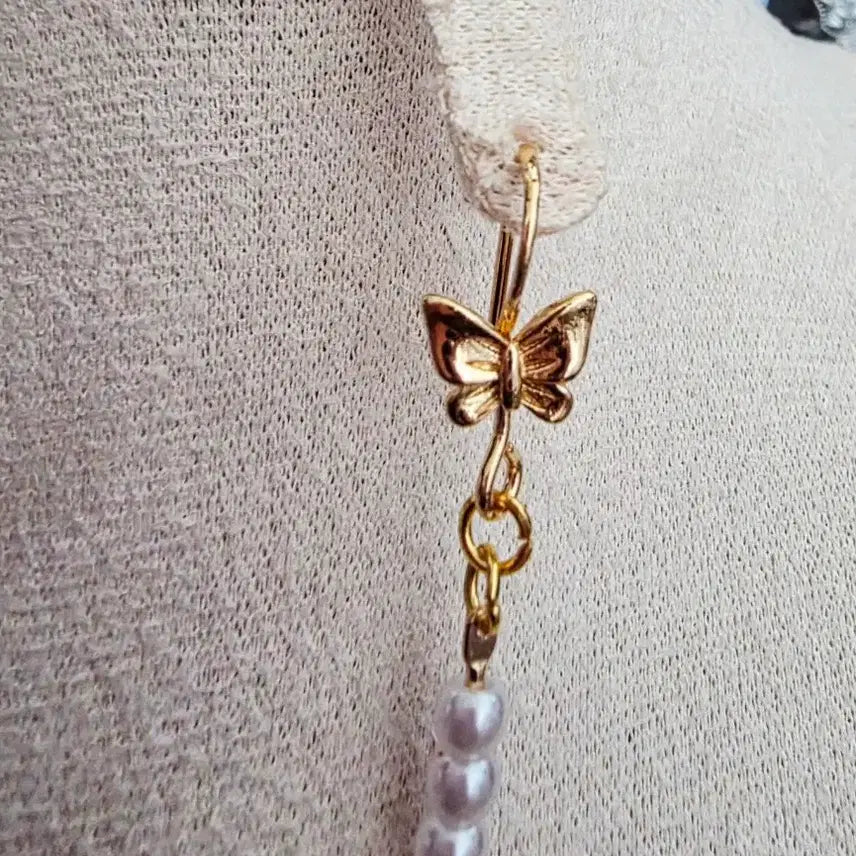 [BUNJANG] Chanel Beauty Reform Butterfly Pearl Drop Earrings / 리폼) 샤넬참 나비 진주 드롭 이어링