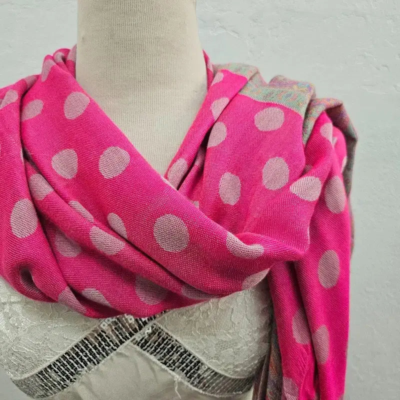 [BUNJANG] Vintage Pink Polka Dot Scarf with Tassels / 스카프 여 J6164