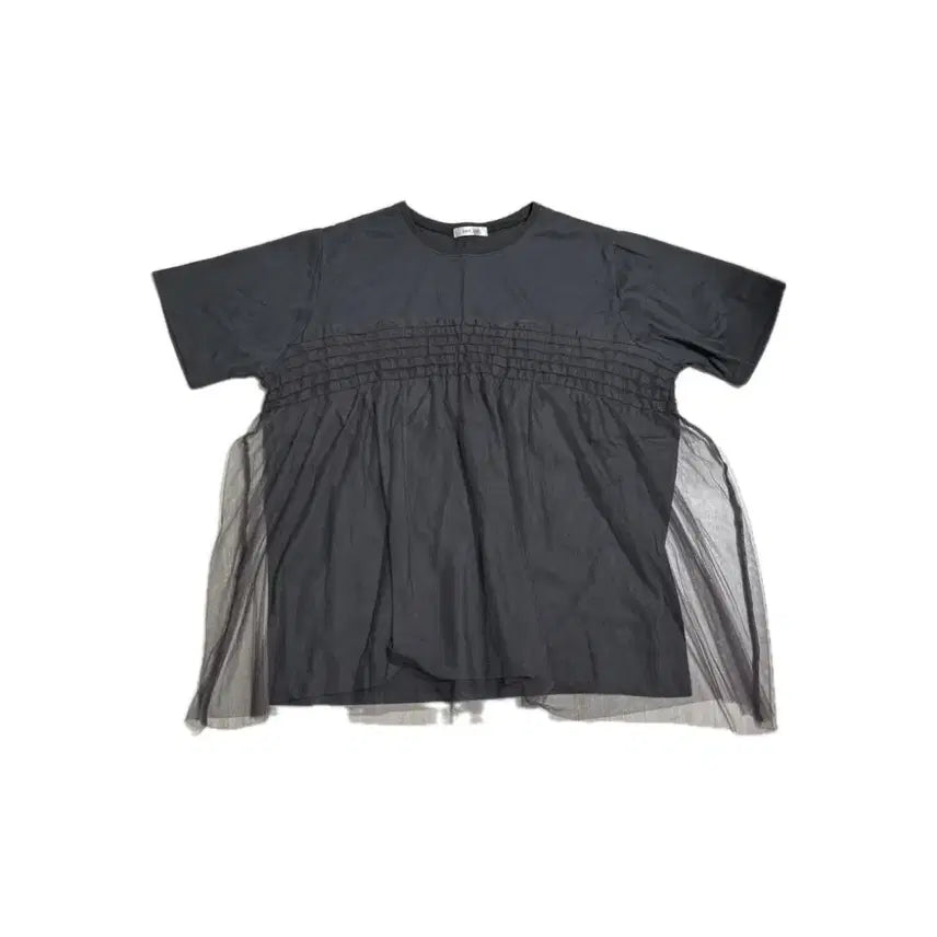 [BUNJANG] Vintage Charcoal Grey Chiffon Ruffle Lace Short Sleeve T-Shirt / 빈티지 차콜 그레이 쉬폰 캉캉 셔링 레이스 반팔 티셔츠