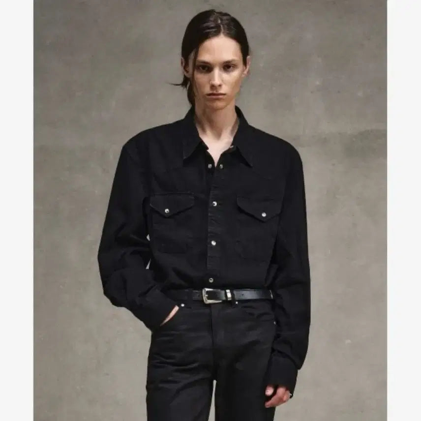 [BUNJANG] Elmood Terry Denim Shirt Pure Black / 엘무드 LMOOD 테리 데님 셔츠 퓨어 블랙