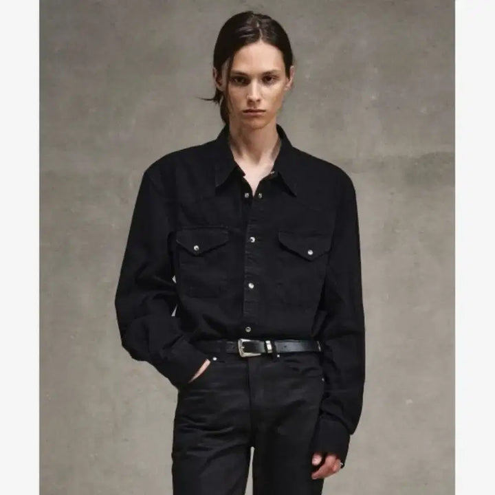 [BUNJANG] Elmood Terry Denim Shirt Pure Black / 엘무드 LMOOD 테리 데님 셔츠 퓨어 블랙