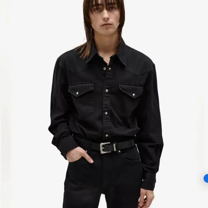 [BUNJANG] Elmood Terry Denim Shirt Pure Black / 엘무드 LMOOD 테리 데님 셔츠 퓨어 블랙