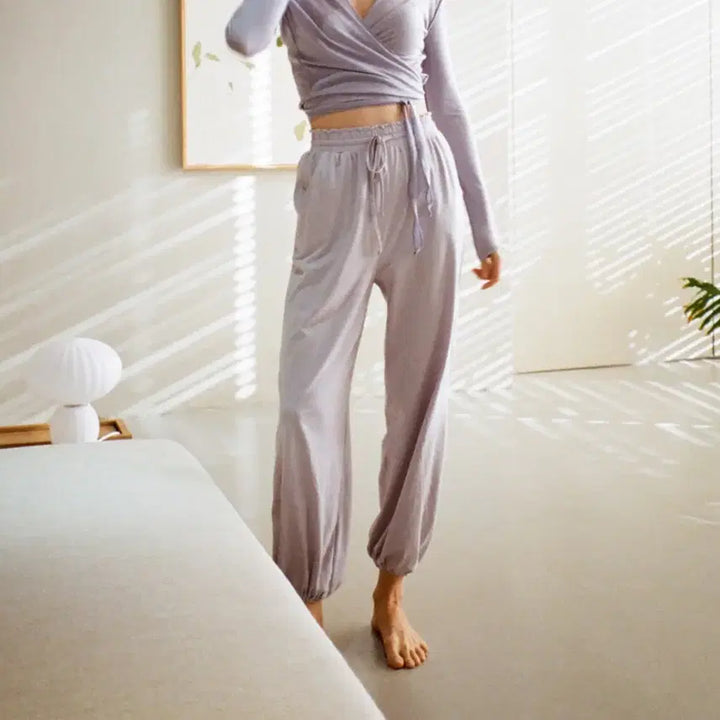 [BUNJANG] ARUEUL Shirring Ruffle Banding Pants - Sky Blue / 새상품) 아르아율 셔링 러플 밴딩 팬츠-스카이블루 요가복 단종