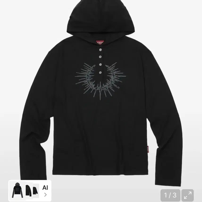 [BUNJANG] SEVENTEEN Henley Hoodie Long Sleeve Black / 에스이에스티 후드티 블랙