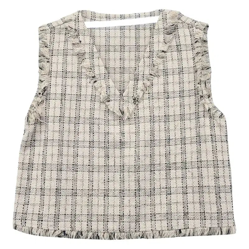 [BUNJANG] MISO Check Cream Tweed Knit Vest / 미쏘 체크 크림 트위드 니트 조끼 160/84A S