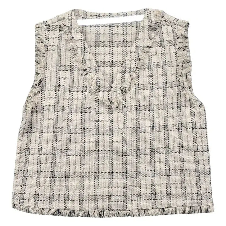 [BUNJANG] MISO Check Cream Tweed Knit Vest / 미쏘 체크 크림 트위드 니트 조끼 160/84A S