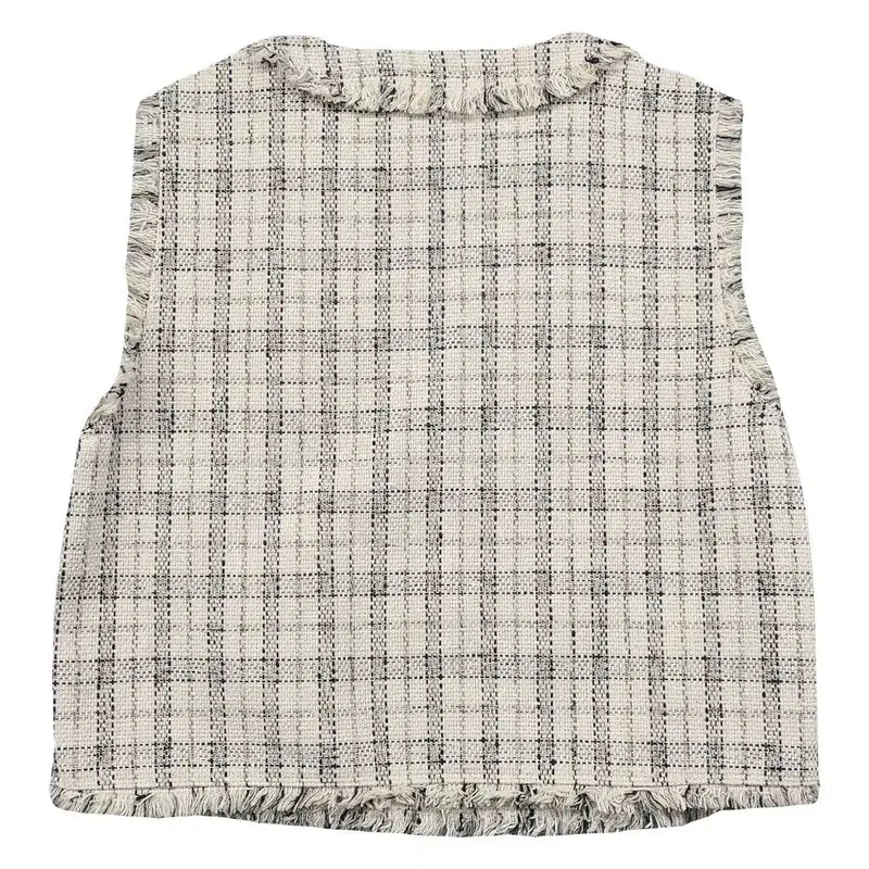 [BUNJANG] MISO Check Cream Tweed Knit Vest / 미쏘 체크 크림 트위드 니트 조끼 160/84A S