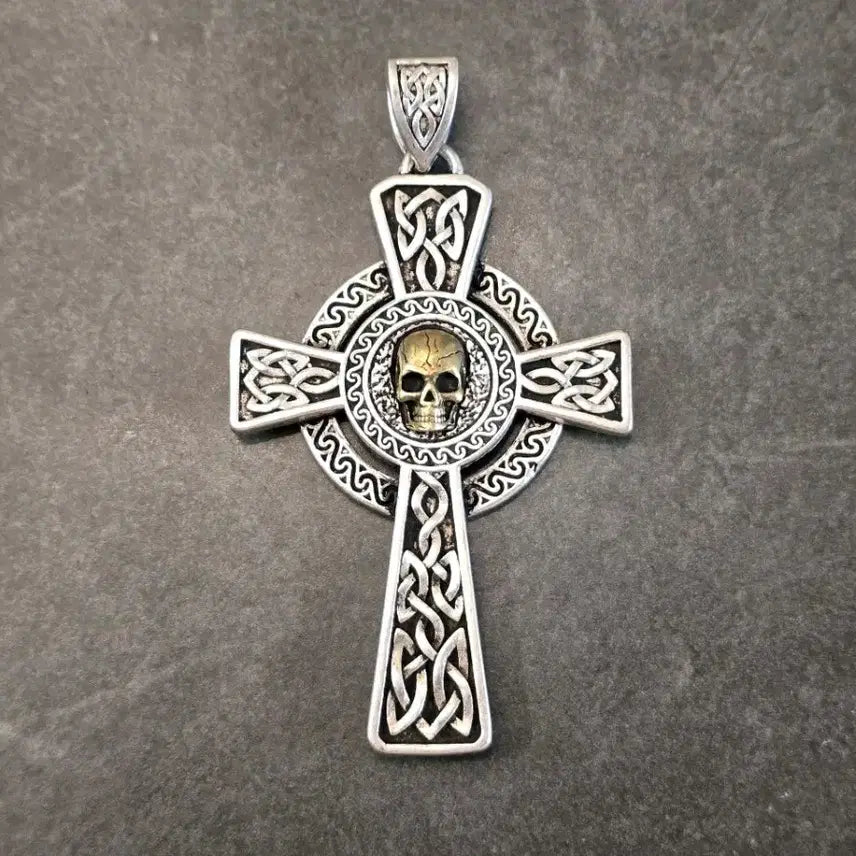 [BUNJANG] USA 925 Sterling Silver Celtic Cross Pendant with Skull Accent / USA 925 스털링 실버 켈트 십자가 팬던트