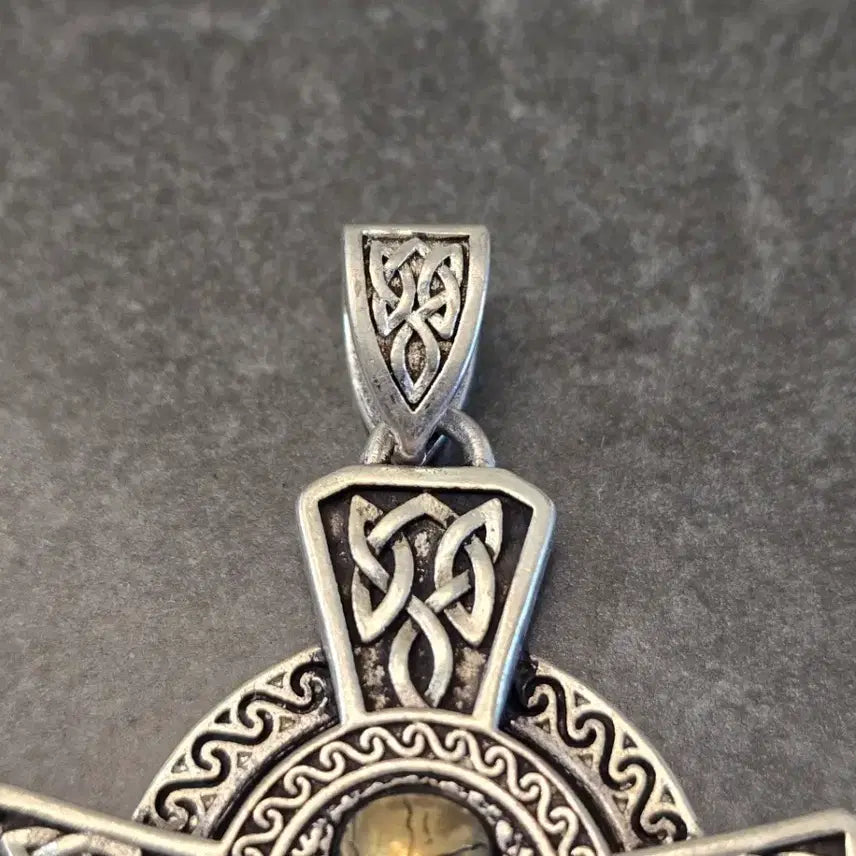 [BUNJANG] USA 925 Sterling Silver Celtic Cross Pendant with Skull Accent / USA 925 스털링 실버 켈트 십자가 팬던트