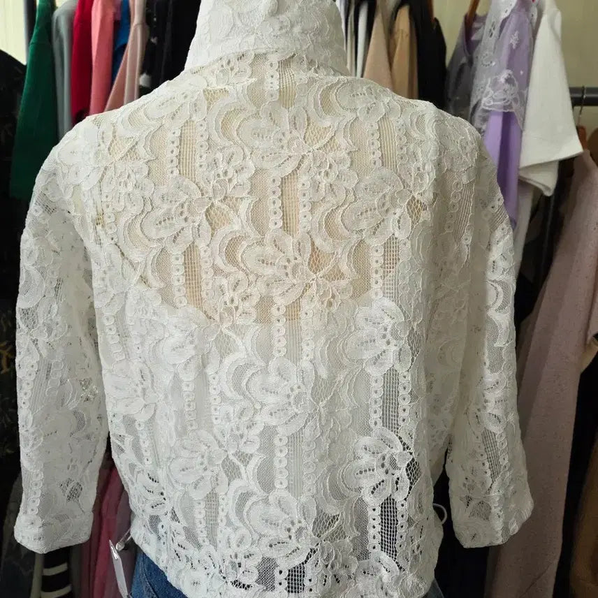 [BUNJANG] Lace Zip-Up Jacket White / 레이스 집업 자켓 화이트