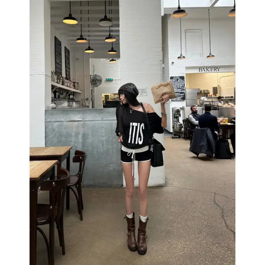 [BUNJANG] WARDEN EDGE Black Low-Rise Drawstring Shorts / WARDEN EDGE 워든엣지 팬츠 반바지 블랙 로우라이즈 드로스트링