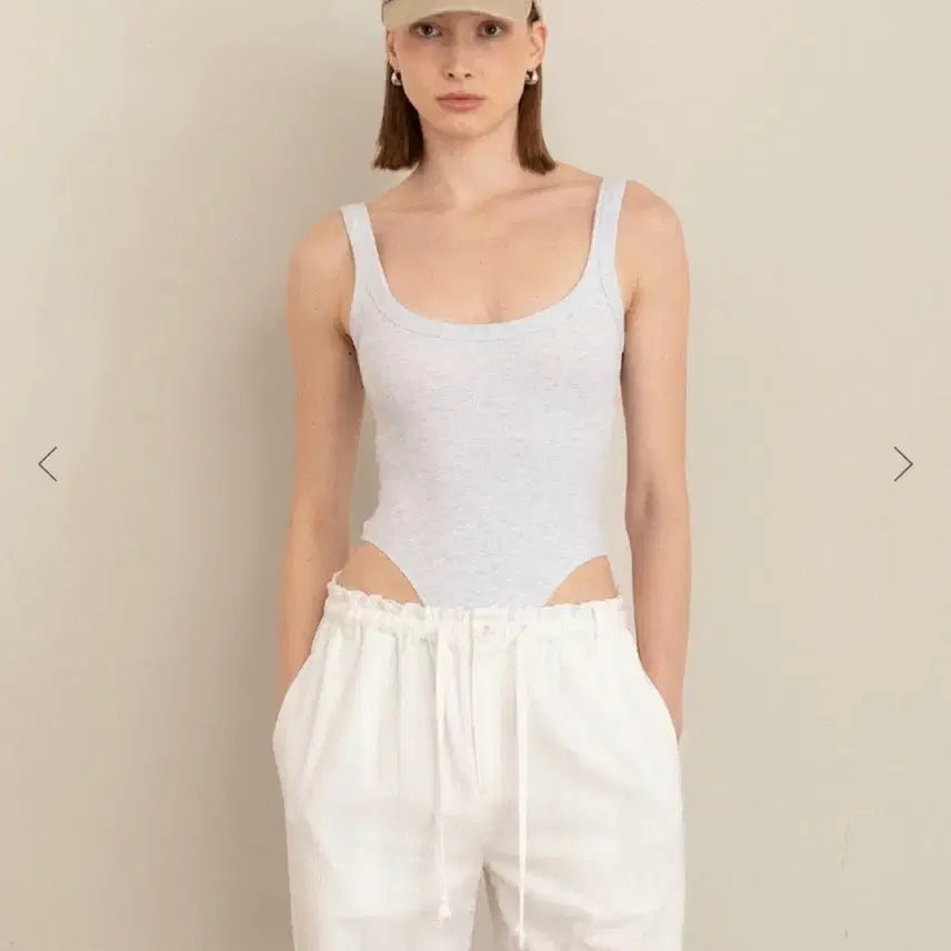 [BUNJANG] GLOWNY Scoop Neck Bodysuit White Melange S / 글로니 스쿱넥 바디수트 화이트멜란지 S