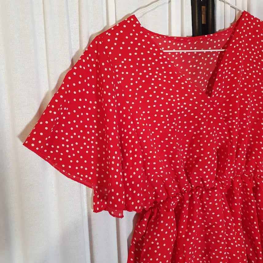 [BUNJANG] Red Dot Pattern Puff Sleeve Blouse / 레드 도트 패턴 퍼프소매 블라우스  2508641