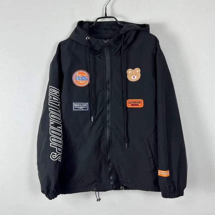 [BUNJANG] Bear Patch Black Windbreaker Jacket (Women&