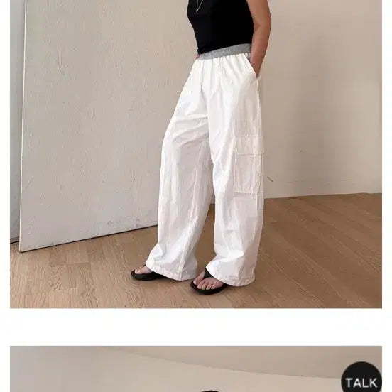 [SOLD OUT] 블루팝스 화이트 카고 와이드 팬츠 L 1 새상품