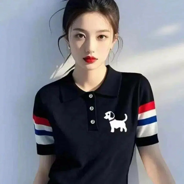 [SOLD OUT] 강아지 반팔 카라티 네이비