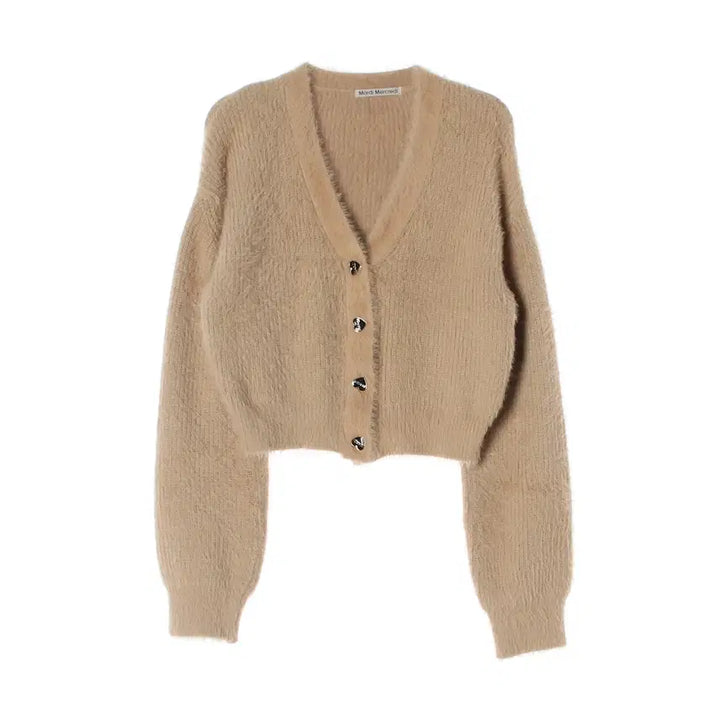 [SOLD OUT] 마르디 메크르디 23FW 하트 버튼 브이넥 플러피 가디건 베이지