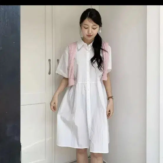 [SOLD OUT] 반팔 셔츠 원피스 화이트