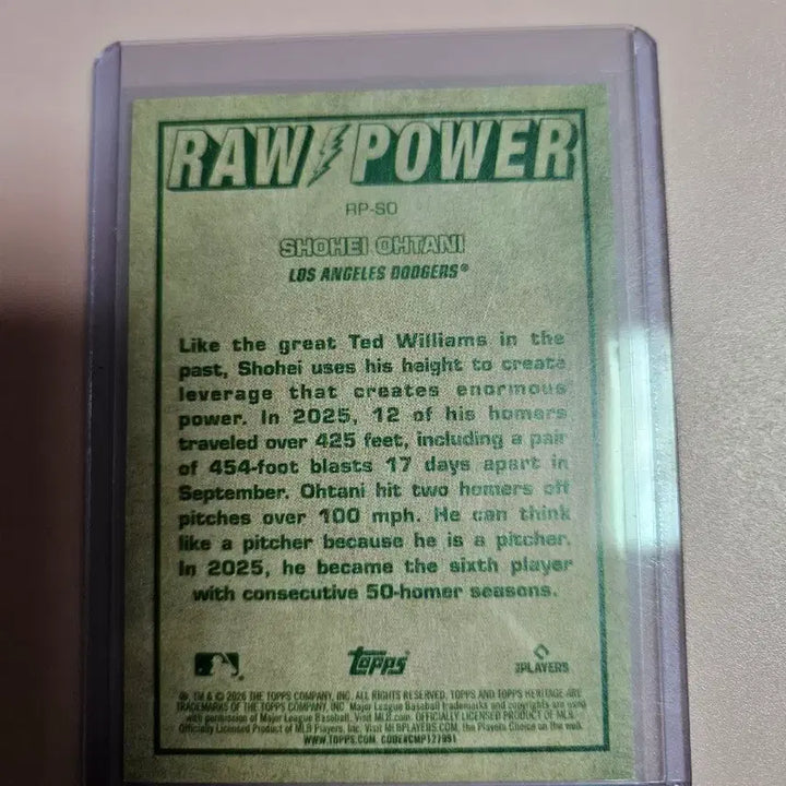 [SOLD OUT] 오타니 2026 탑스 Heritage Raw Power