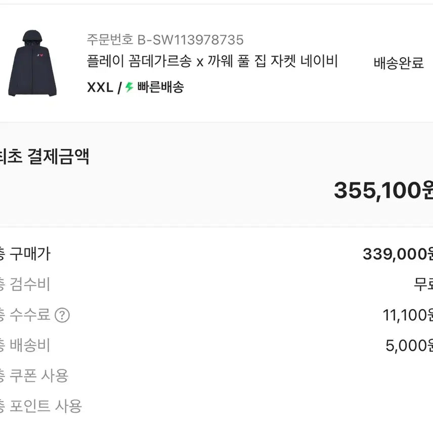 [SOLD OUT] 꼼데가르송 x 까웨 콜라보 바람막이(네이비)
