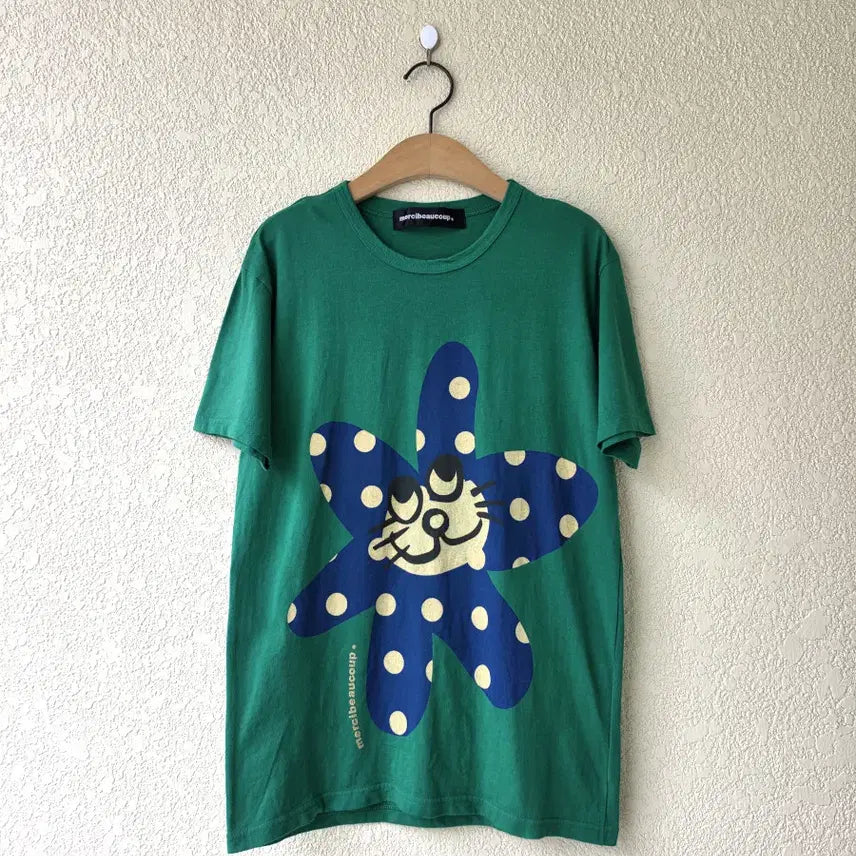 [BUNJANG] Merci Bokku Flower Cat Print T-Shirt Cotton / 메르시보꾸 플라워 캣 (made in japan)ㄸ