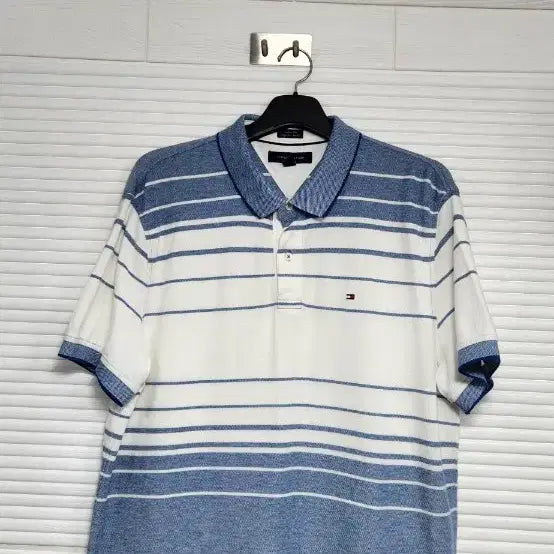 [BUNJANG] Tommy Hilfiger Polo T-Shirt White Blue Stripe Size XL / 타미힐피거 카라반팔 XL110
