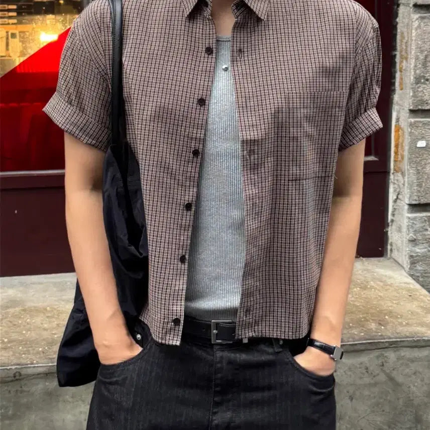 [BUNJANG] Century Crop Check Short Sleeve Shirt / 센츄리 크롭 체크 반팔 서츠