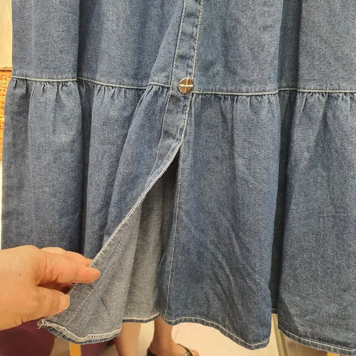 [BUNJANG] 100% Cotton Tiered Maxi Skirt / [FREE] 면 100% 허리밴딩 데님 캉캉 롱 스커트 (상태 최상)