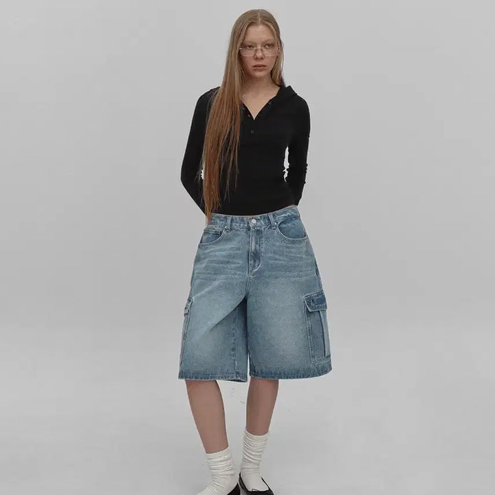 [BUNJANG] Black Up MADE Current Cargo Bermuda Denim Shorts / 블랙업 [MADE] 커런트 카고 버뮤다 데님팬츠