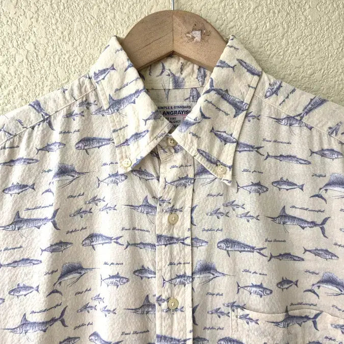 [BUNJANG] Blanc Grayci Fishing Pattern Seersucker Shirt / 블랑그레이시 피싱패턴 셔츠