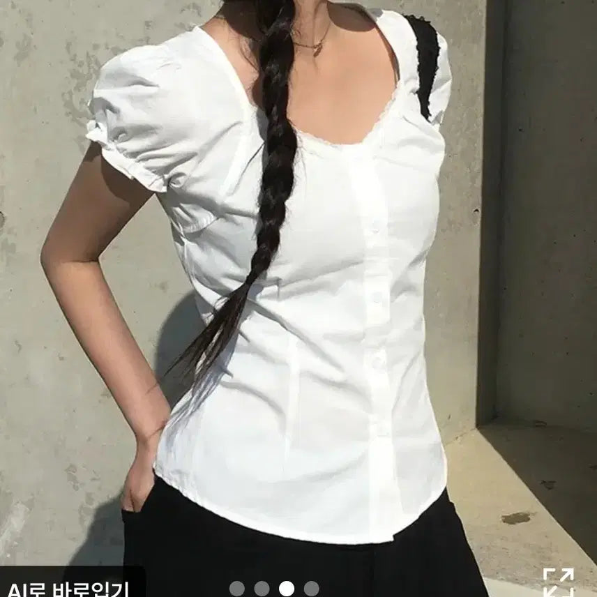 [BUNJANG] Cotton Lace Puff Short Sleeve Blouse / 코튼 레이스 퍼프 반팔 블라우스