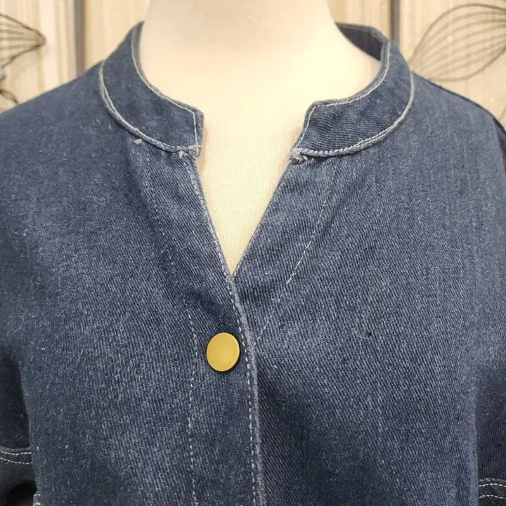 [BUNJANG] A-Line Button-Front Denim Dress Size L / A라인 똑딱단추형 데님 원피스 L사이즈