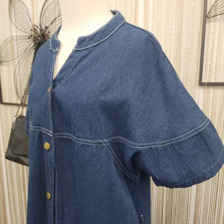 [BUNJANG] A-Line Button-Front Denim Dress Size L / A라인 똑딱단추형 데님 원피스 L사이즈