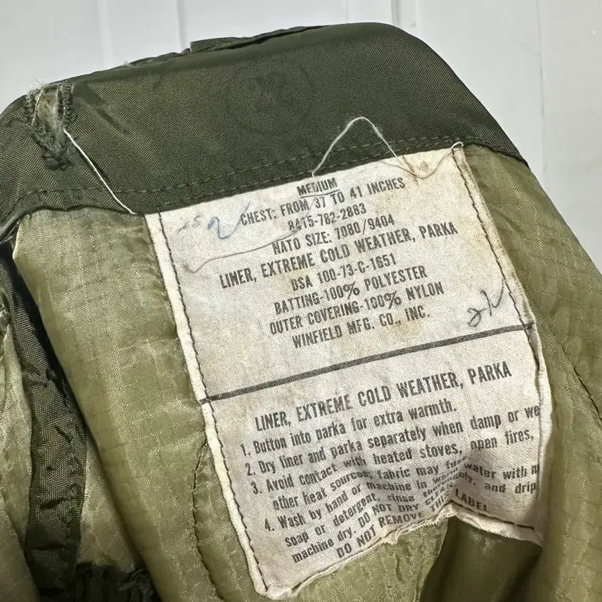 [BUNJANG] US Military M65 Fishtail Liner - Size M (1973 Winfield Mfg.) / 미군 M65 피쉬테일 내피