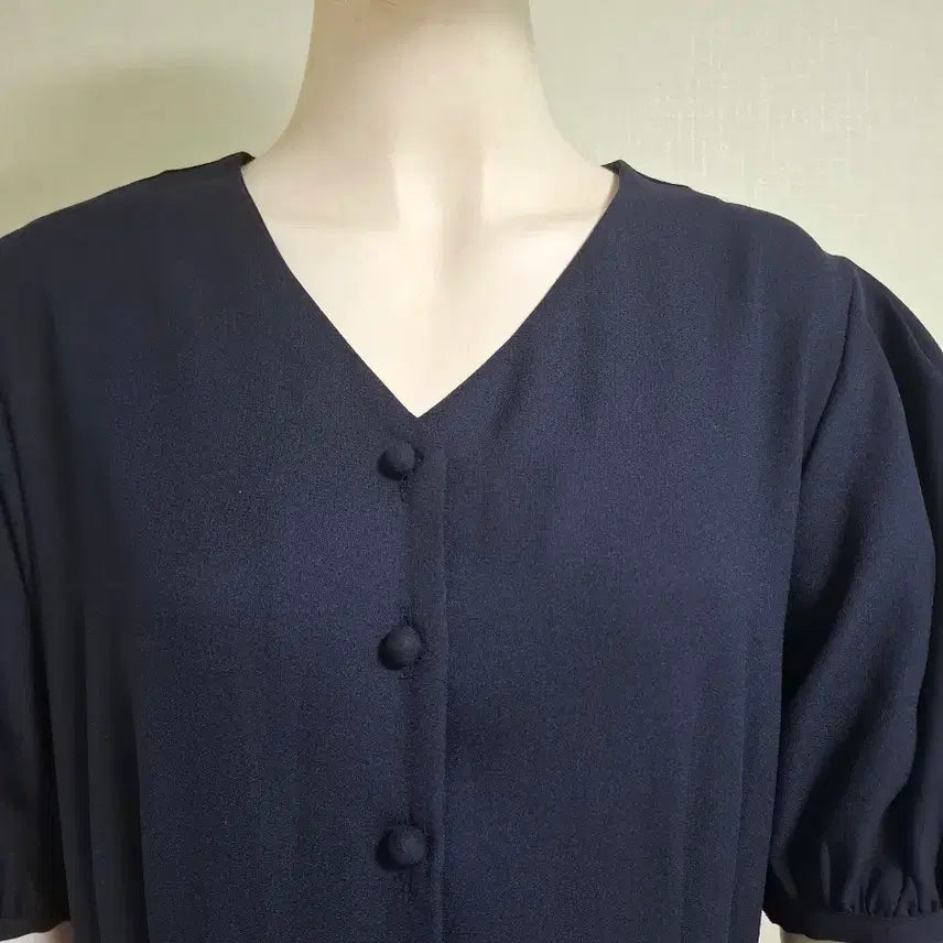 [BUNJANG] Navy Coral Color Block Pleated Long Dress / 네이비 코랄 배색 플리츠 원피스