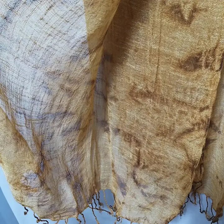 [BUNJANG] Mustard and Brown Patterned Ramie Scarf / 다144 모시스카프