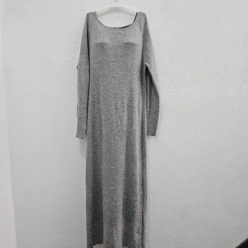[BUNJANG] Long Sleeve Acrylic Maxi Dress - Light Gray / 롱 원피스 여 66/77 J6165