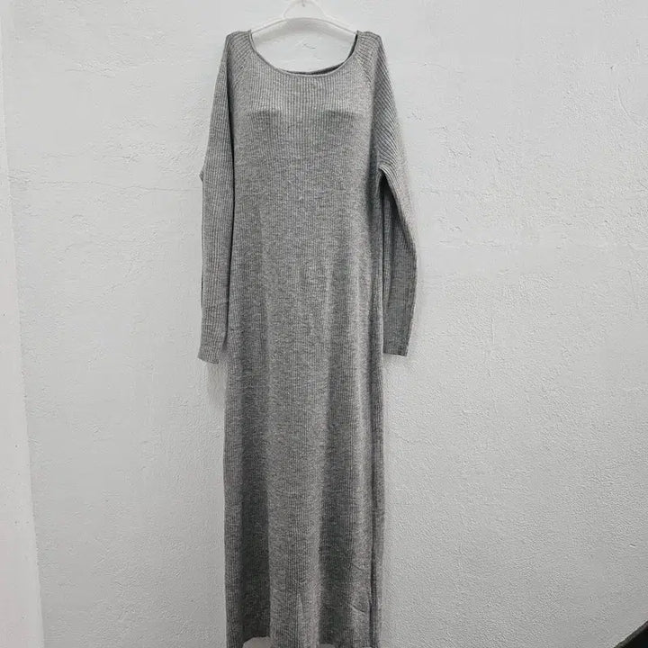 [BUNJANG] Long Sleeve Acrylic Maxi Dress - Light Gray / 롱 원피스 여 66/77 J6165