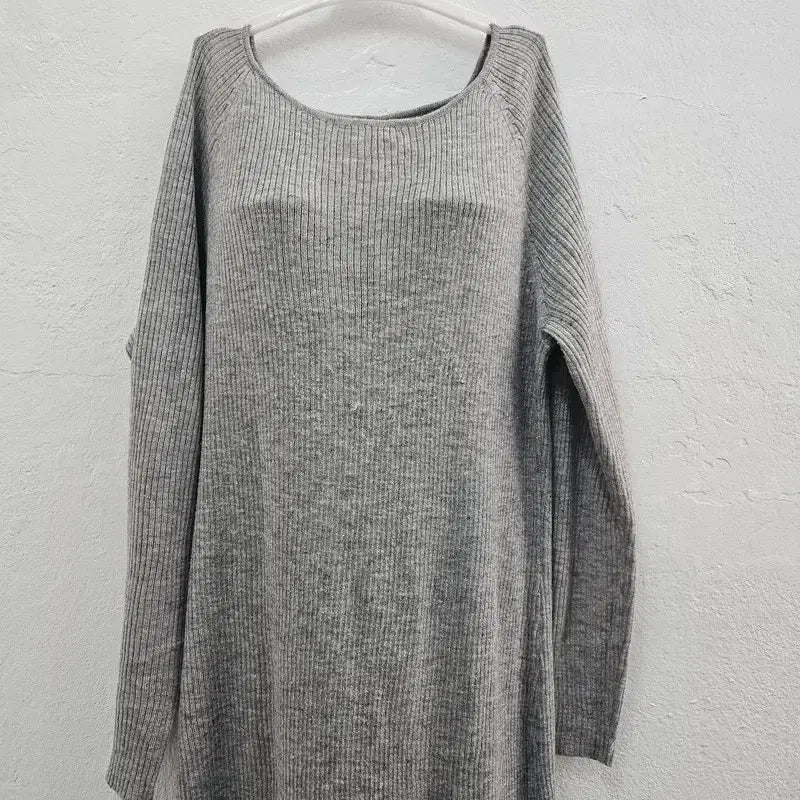 [BUNJANG] Long Sleeve Acrylic Maxi Dress - Light Gray / 롱 원피스 여 66/77 J6165