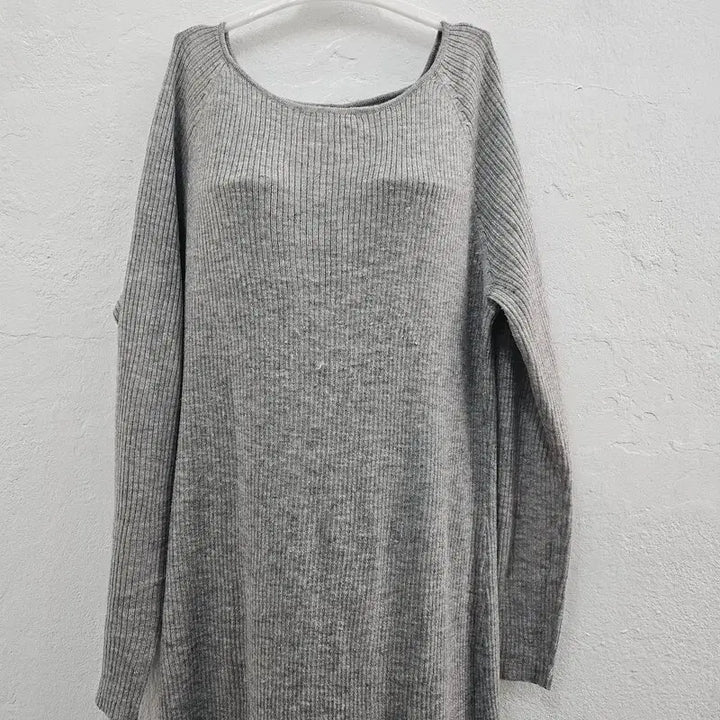 [BUNJANG] Long Sleeve Acrylic Maxi Dress - Light Gray / 롱 원피스 여 66/77 J6165