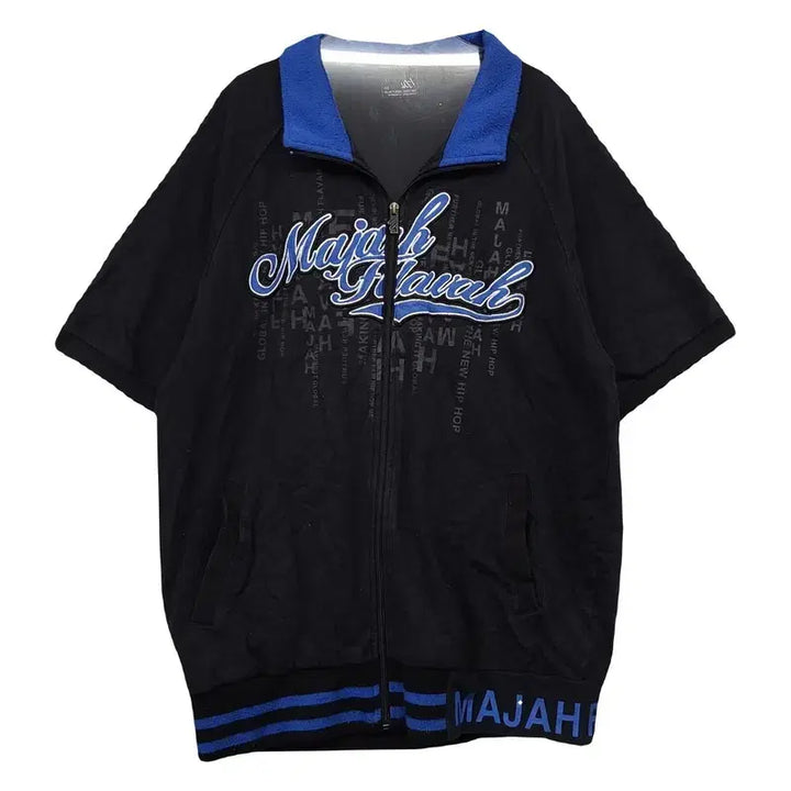 [BUNJANG] Majaplava Printing Black Y2K Zip-Up Jacket / 마자플라바 프린팅 블랙 Y2K 반팔 집업 자켓 100