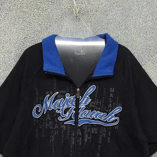 [BUNJANG] Majaplava Printing Black Y2K Zip-Up Jacket / 마자플라바 프린팅 블랙 Y2K 반팔 집업 자켓 100