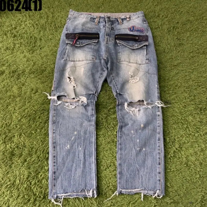 [BUNJANG] Polka Destroyed Jeans Damage Washed Denim Pants / 폴프랭크 디스트로이드진 데미지 워싱 데님 팬츠 31