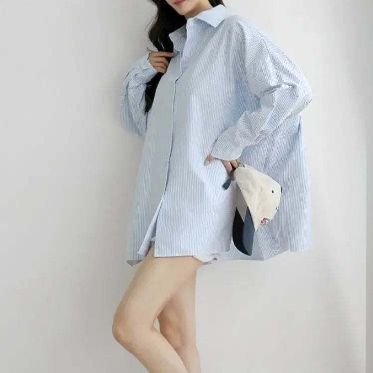 [BUNJANG] Stripe Loose Fit Shirt (Light Blue) / 스트라이프 남방