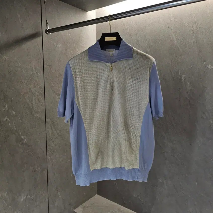 [BUNJANG] Brioni Perforated Suede Knit Collar PK T-Shirt / 브리오니 펀칭 스웨이드 니트 카라 PK 티셔츠