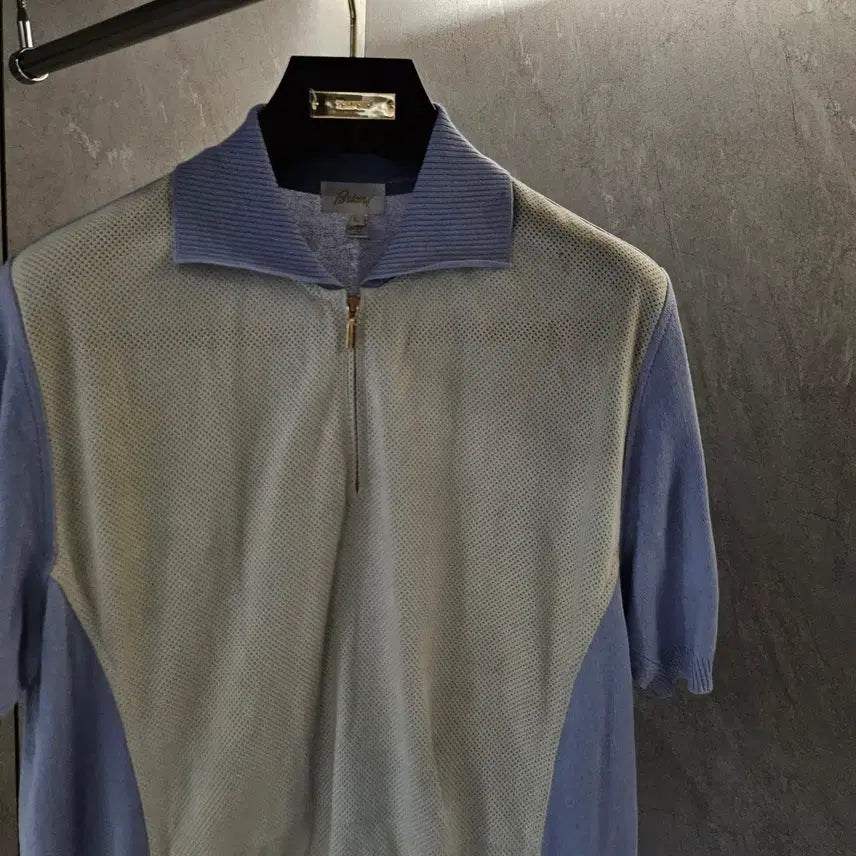 [BUNJANG] Brioni Perforated Suede Knit Collar PK T-Shirt / 브리오니 펀칭 스웨이드 니트 카라 PK 티셔츠